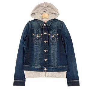 True Religion Denim Jean Jacket Jimmy Hoodie Women's Small Y2K Trucker Western